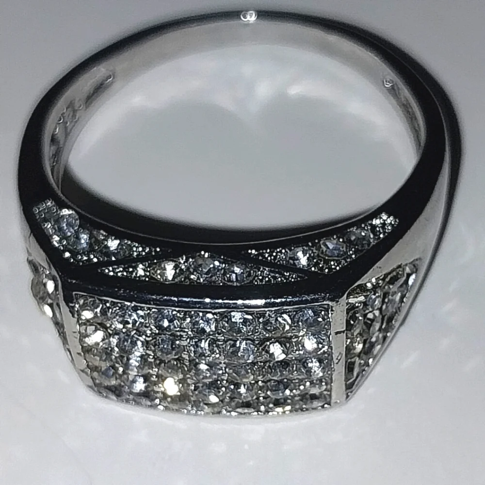 Modern Men's 925 Silver Diamond Ring Sz 11